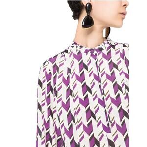 Dorothee Schumacher Purple Geometric Print Fluid Silk Blend Long Sleeve Blouse L